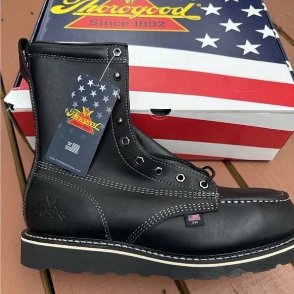 Thorogood Black Men's Steel Toe Work Boots - Picture 2 of 3
